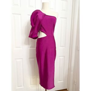 Zen Purple‎ One Puff Statement Shoulder Sleeve Cutout Midi Dress Size XS